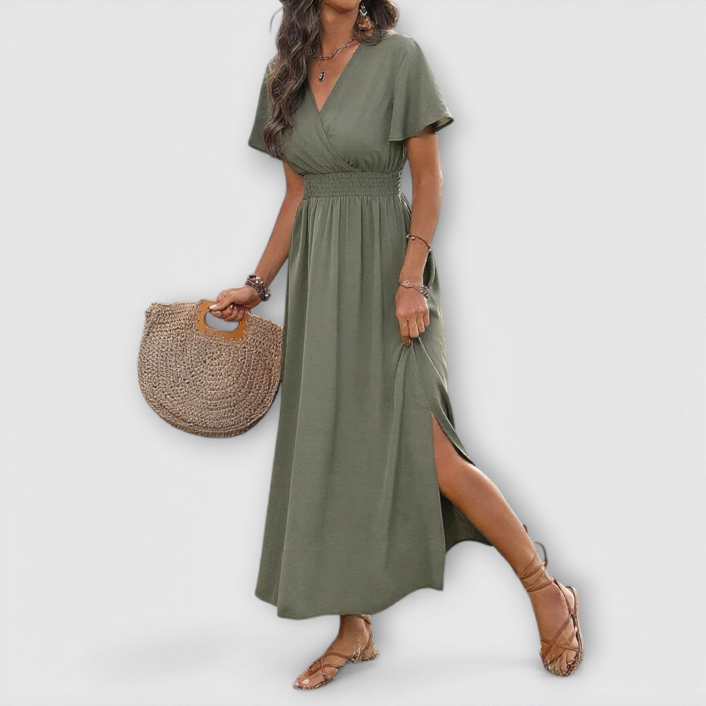 Heather - Elegantní Boho Šaty s Výstřihem do V a Dlouhými Rukávy