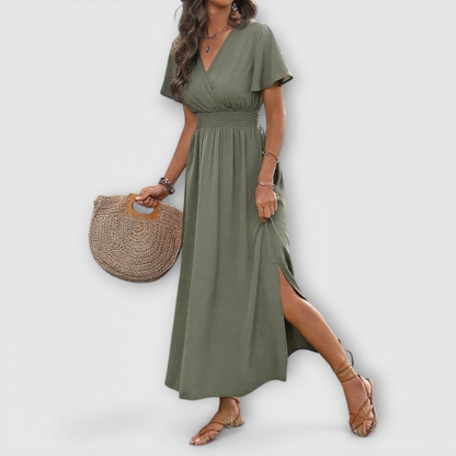 Heather - Elegantní Boho Šaty s Výstřihem do V a Dlouhými Rukávy
