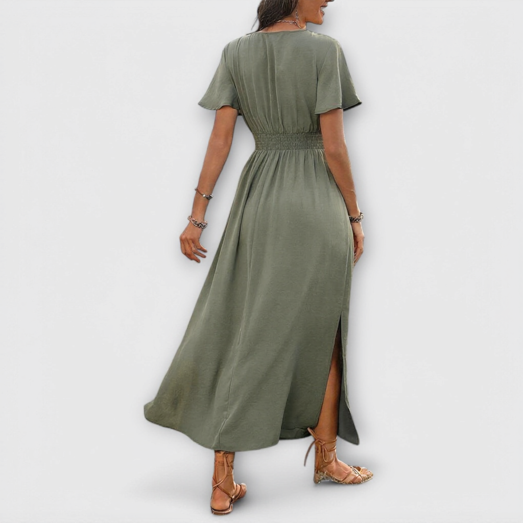 Heather - Elegantní Boho Šaty s Výstřihem do V a Dlouhými Rukávy