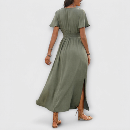Heather - Elegantní Boho Šaty s Výstřihem do V a Dlouhými Rukávy